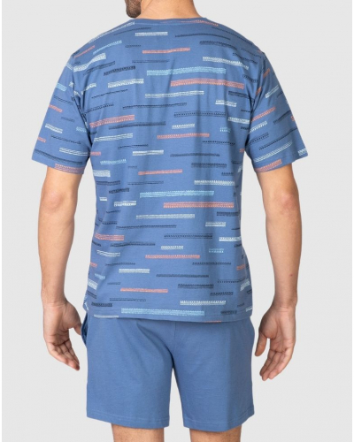 Pyjama court 100% coton à col boutonné Massana (Medium Blue)