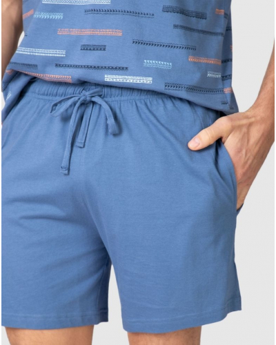 Short Pajama 100% Cotton Buttoned Collar Massana (Medium Blue)