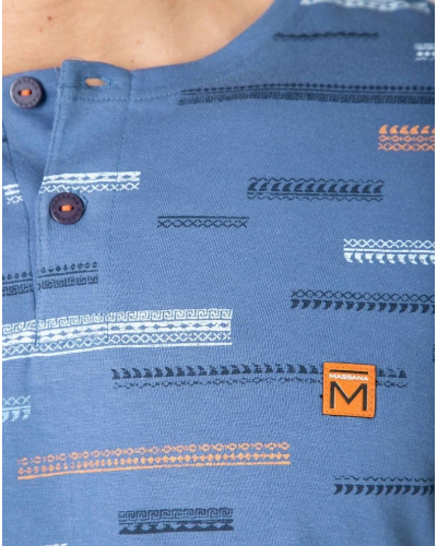 Pijama corto 100% algodón con cuello abotonado Massana (Azul Medio)