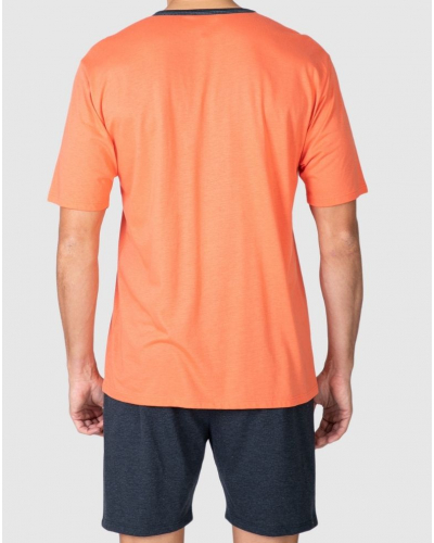 Short V-neck Cotton Massana Pajamas (Dark Coral)