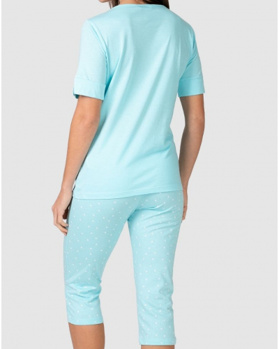 Pyjama court coeur Coton et Modal Massana (Turquoise)