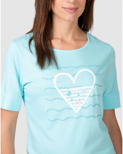 Pijama corto de corazón de algodón y modal Massana (Turquesa)