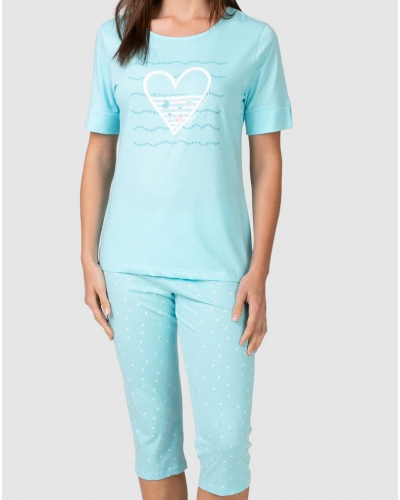Cotton and Modal Heart Short Pyjamas by Massana (Turquoise)