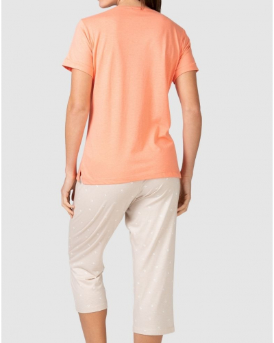 Short Pyjamas with Round Neck in Cotton and Modal Massana (Coral)
