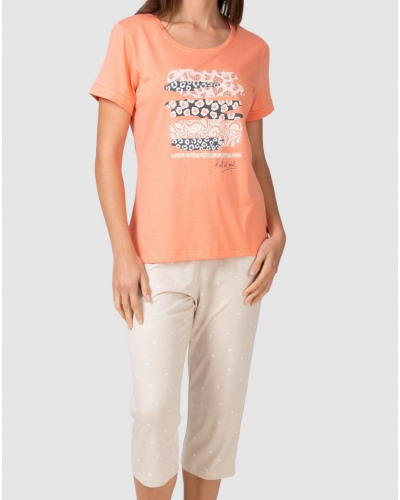 Short Pyjamas with Round Neck in Cotton and Modal Massana (Coral)
