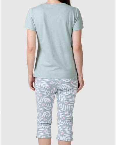 Pyjama court 100% coton Feuilles Massana (Kaki)