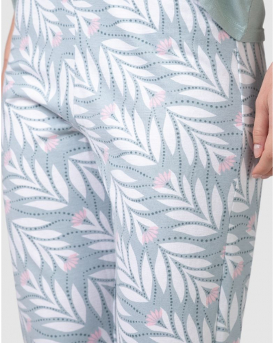 Pyjama court 100% coton Feuilles Massana (Kaki)