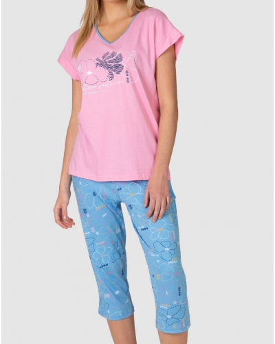 Pijama corto floral Massana 100% algodón (Rosa)