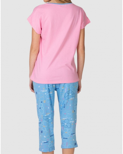 Pijama corto floral Massana 100% algodón (Rosa)