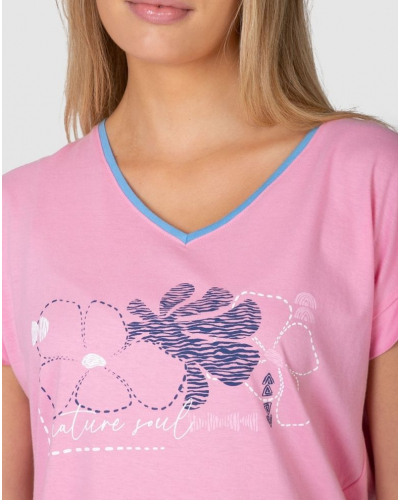 Pijama corto floral Massana 100% algodón (Rosa)