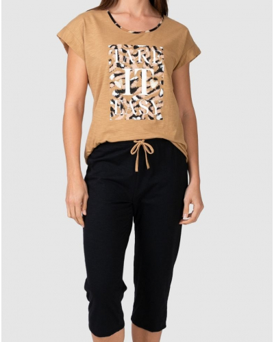 Pyjama court 100% coton Take It Easy Massana (Camel)