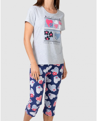 Lost In Flowers short pajamas 100% Cotton Massana (Gris Vigoré)