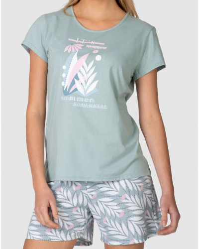 Pyjama court Summer 100% coton Massana (Kaki)