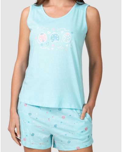 Pijama corto con camiseta de tirantes Love Story Algodón y Modal Massana (Turquesa)