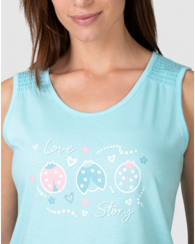 Massana Love Story Short Tank Top Pajama Cotton and Modal (Turquoise)