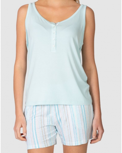 Pyjama court débardeur boutonné Modal Massana (Turquoise)