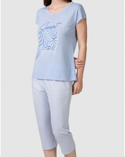 Sunset short-sleeved cotton pajamas Massana (Celeste)