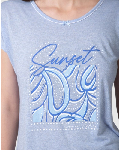 Sunset short-sleeved cotton pajamas Massana (Celeste)