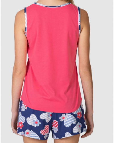 Massana Short Crew Neck Tank Top Cotton Pajama (Fuchsia)