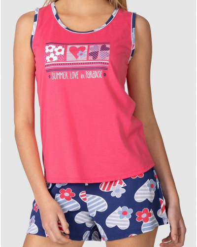 Pijama corto con camiseta de tirantes cuello redondo Algodón Massana (Fucsia)