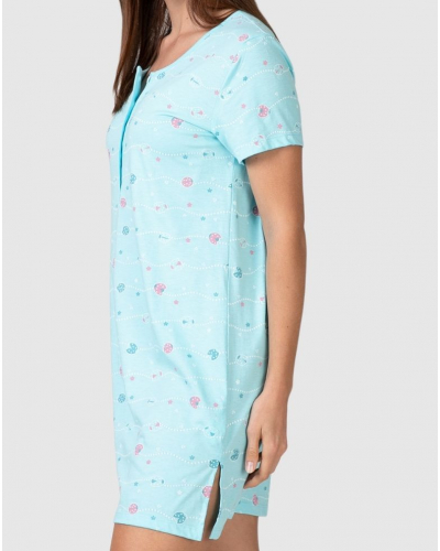 Camisón abotonado de Algodón y Modal Massana (Turquesa)