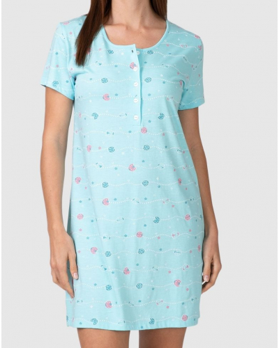 Camisón abotonado de Algodón y Modal Massana (Turquesa)