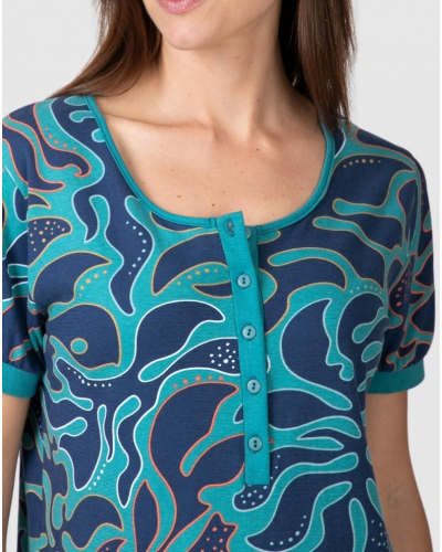 Camisón abotonado con cuello redondo 100% algodón Massana (Petrol)