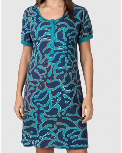 Liquette boutonnée col rond 100% coton Massana (Petrol)