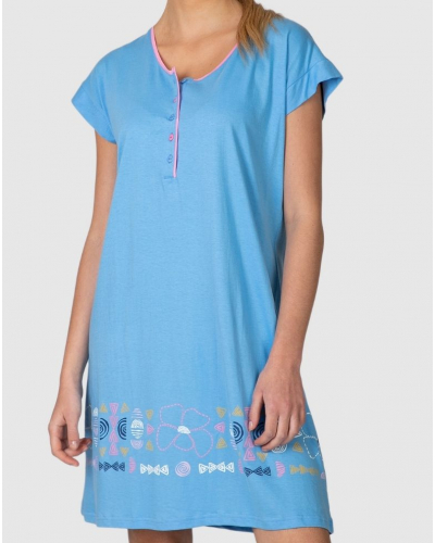 Massana Buttoned Floral Nightshirt 100% Cotton (Blue)