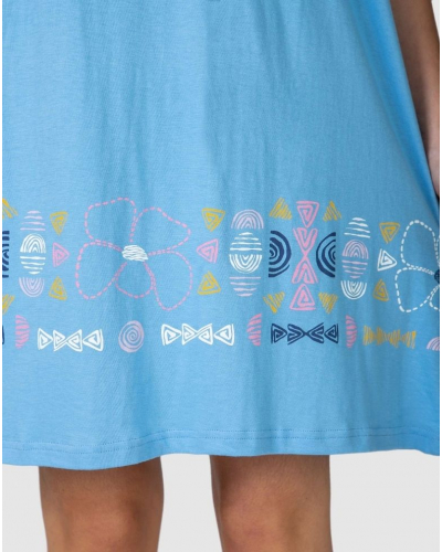 Liquette Fleurs boutonnée 100% coton Massana (Bleu)