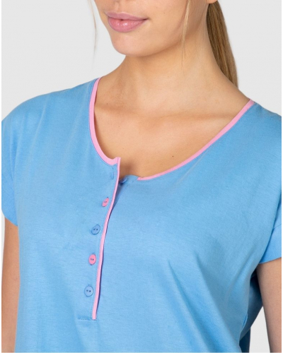 Massana Buttoned Floral Nightshirt 100% Cotton (Blue)