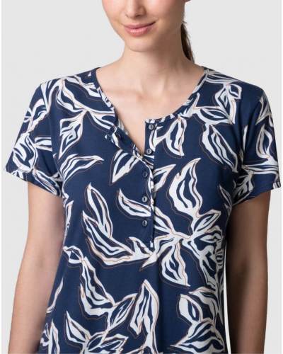 Camisón abotonado de manga corta 100% algodón Massana (Índigo)