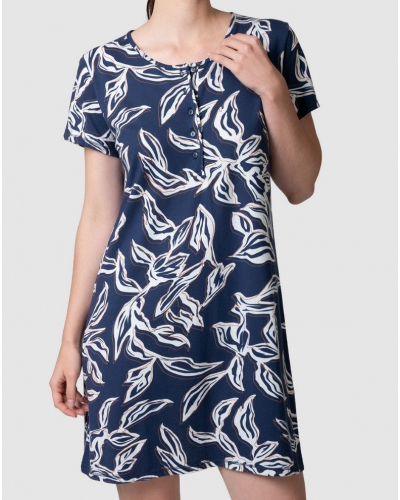 Camisón abotonado de manga corta 100% algodón Massana (Índigo)