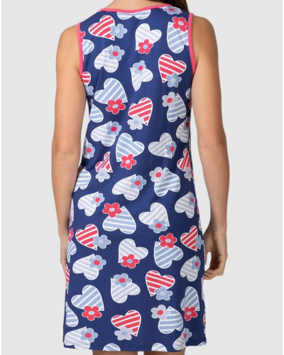 Massana Heart and Floral Buttoned Nightshirt 100% Cotton (Navy)