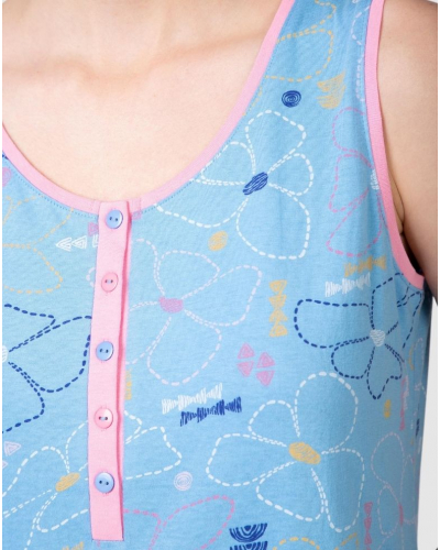 Massana Buttoned Floral Nightshirt 100% Cotton (Blue)