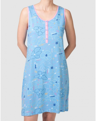 Massana Buttoned Floral Nightshirt 100% Cotton (Blue)
