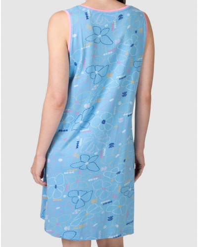 Liquette boutonnée Fleurs 100% coton Massana (Bleu)