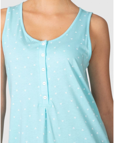Buttoned nightshirt hearts Cotton and Modal Massana (Turquoise)
