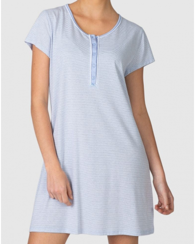 Liquette boutonnée rayée à manches courtes coton Massana (Celeste)