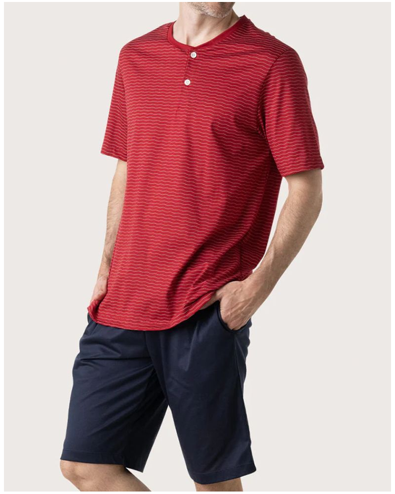 Short pyjama 100% Cotton Eminence Mercerise (Rouge print vague)