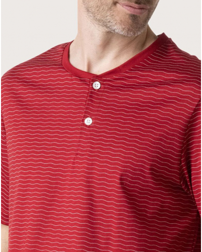 Pyjama court 100% coton Eminence Mercerisé (Rouge print vague)