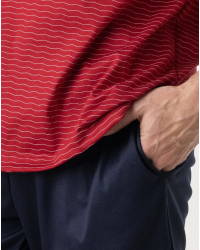 Pyjama court 100% coton Eminence Mercerisé (Rouge print vague)