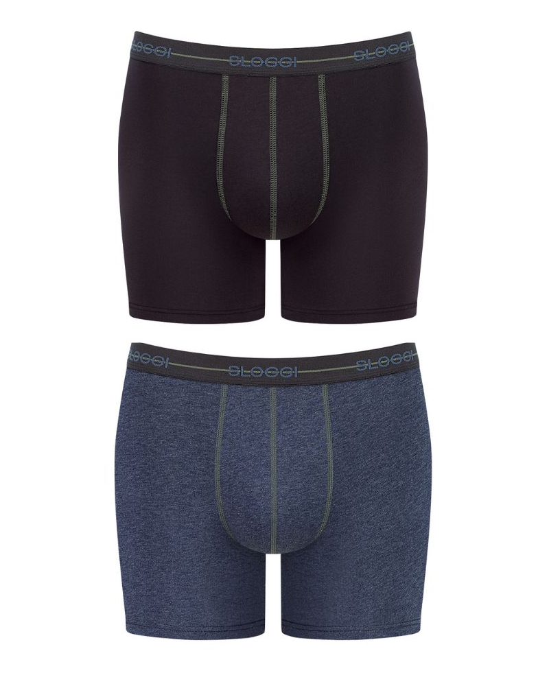 Lot de 2 boxers longs Sloggi for Men Start (Noir/Bleu chiné)