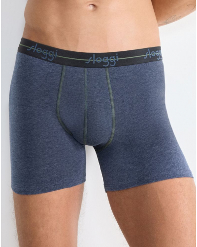 Pack of 2 long boxers Sloggi for Men Star (Noir/Bleu chiné)