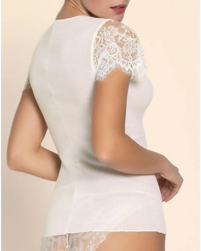 Tee-shirt manches courtes laine et soie Lise Charmel Plaisir Caresse (Ecru Nacre)