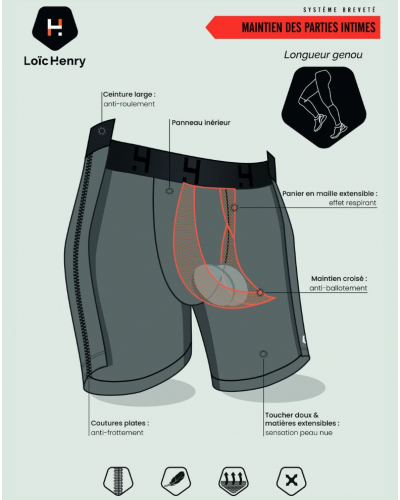 Sport boxers knee length Loïc Henry (Black)