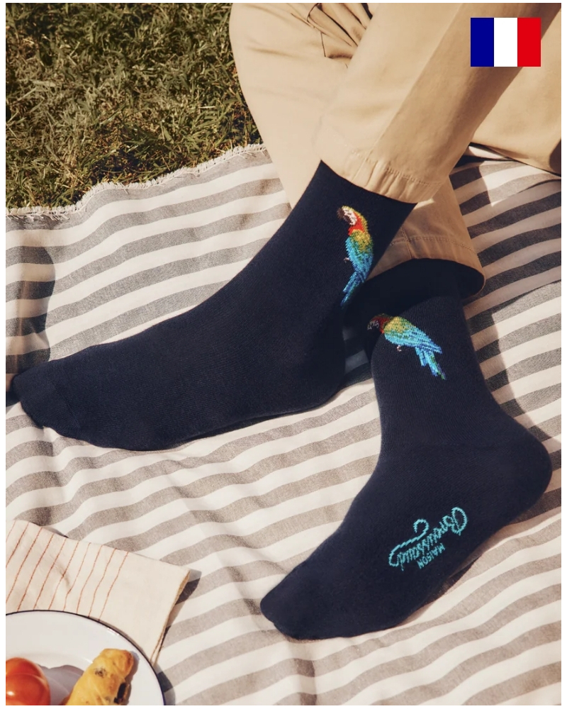 Chaussettes homme en coton Maison Broussaud Le perroquet (Marine)