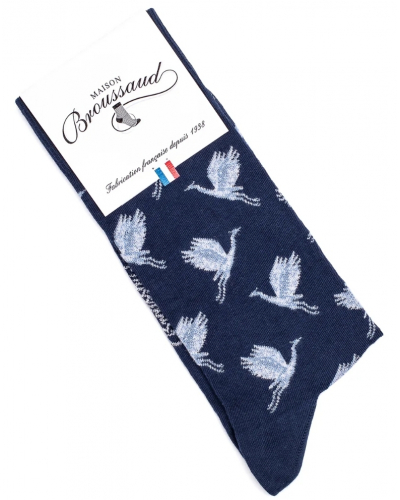Calcetines de algodón para hombre Maison Broussaud Les Oies Sauvages (Marine)