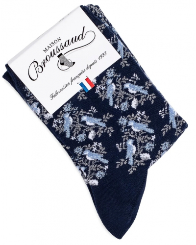 Chaussettes femme en coton Maison Broussaud Les Mésanges (Marine)