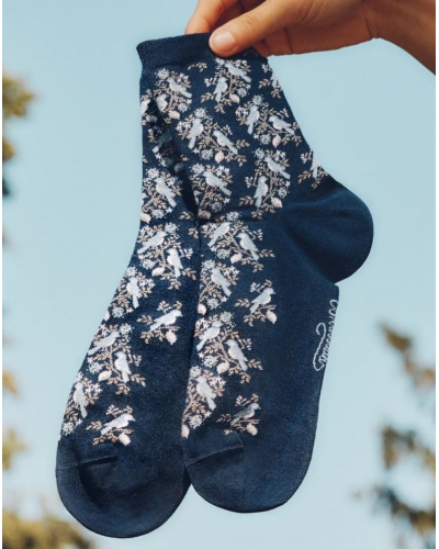 Chaussettes femme en coton Maison Broussaud Les Mésanges (Marine)